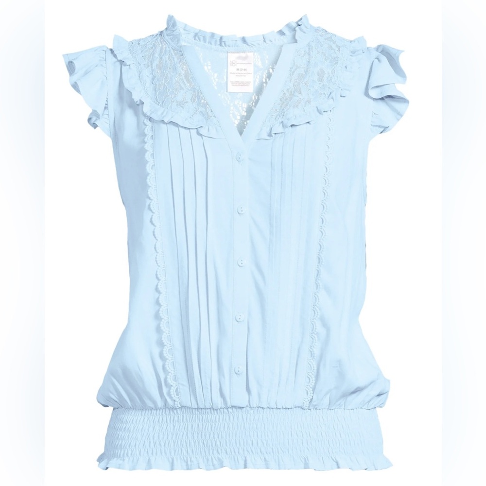 No Boundaries Flutter Sleeve Lacy Woven Top with Smocked Waist
